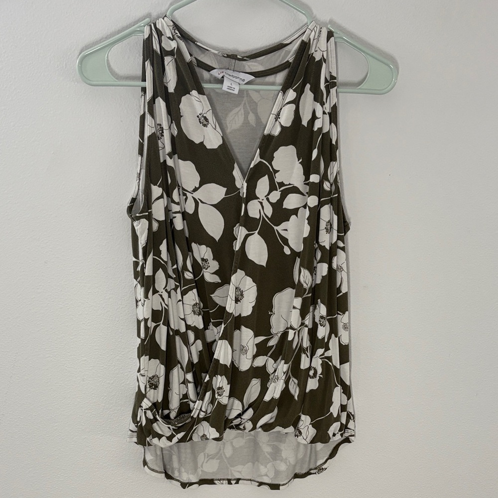 Liz Claiborne Olive and White Floral Blouse